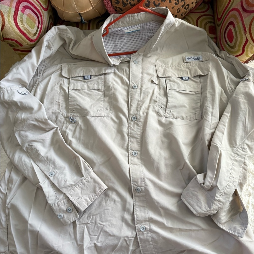 Columbia Men’s Lightweight Field Shirt - Light Beige with Orange Trim